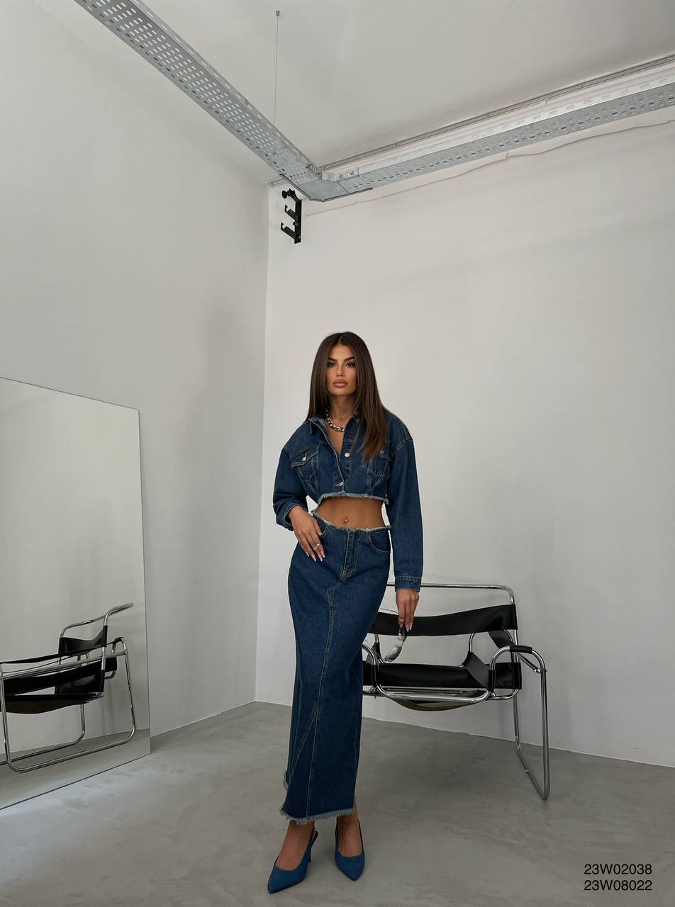 Bel ve Etek Ucu Dikişsiz Denim Etek - Koyu Mavi
