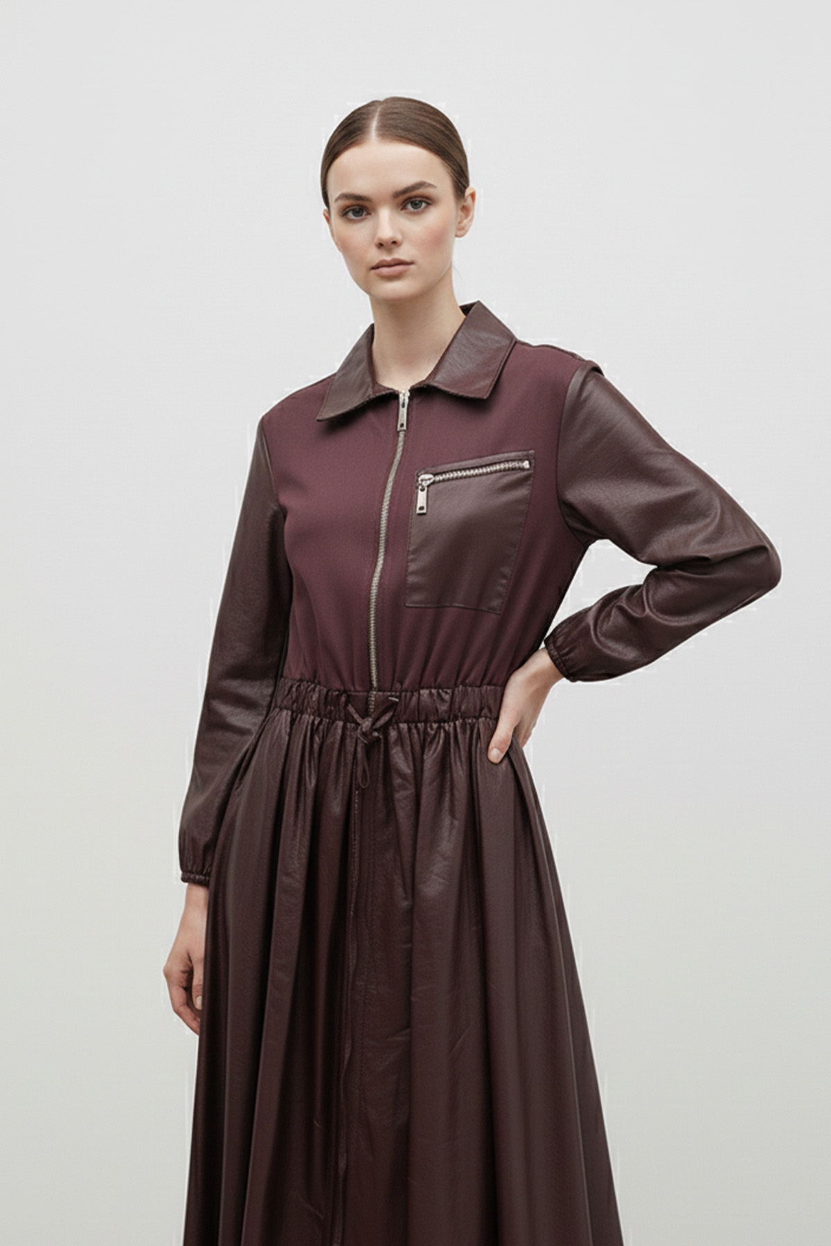 Zarif Bordo Fit And Flare Elbise