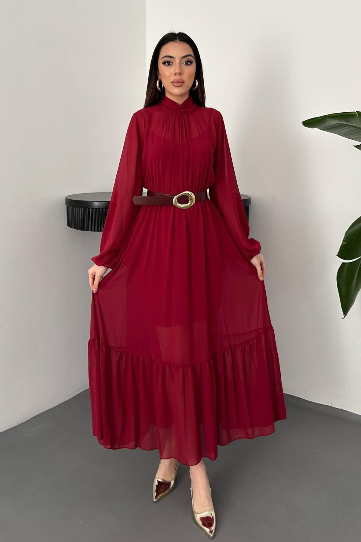 Bordo Fit & Flare Elbise