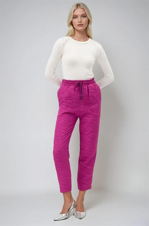 Fuşya Kapitone Jogger Pantolon Yüksek Bel